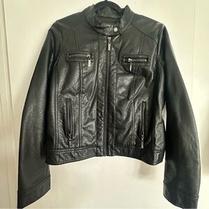 Jou Jou Black Leather Jacket with Zipper Details